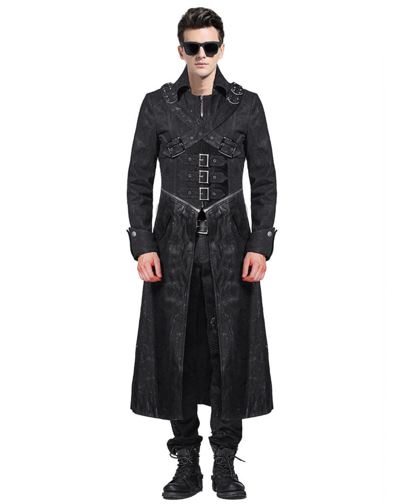 NEW STYLE STEAMPUNK BLACK LEATHER GOTHIC TRENCH COAT