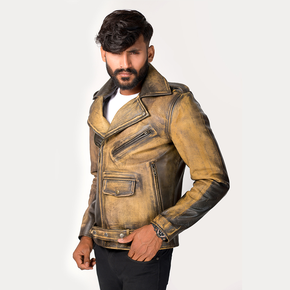 MEN'S DISTRESSED BROWN VINTAGE BIKER LEATHER JACKET