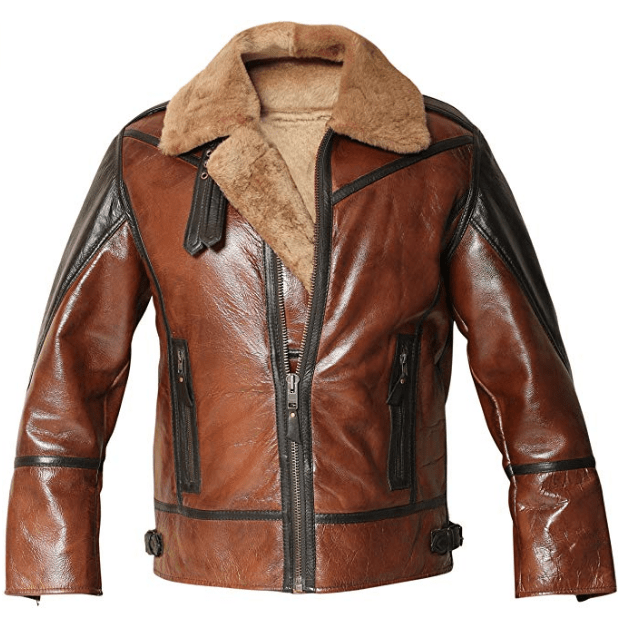 Men's B3 Distressed Bomber Real Shearling Sheepskin Leather Flight Aviator Jacket
