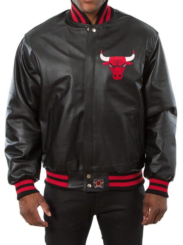MEN'S CHICAGO BULLS BLACK LEATHER BOMBER JACKET
