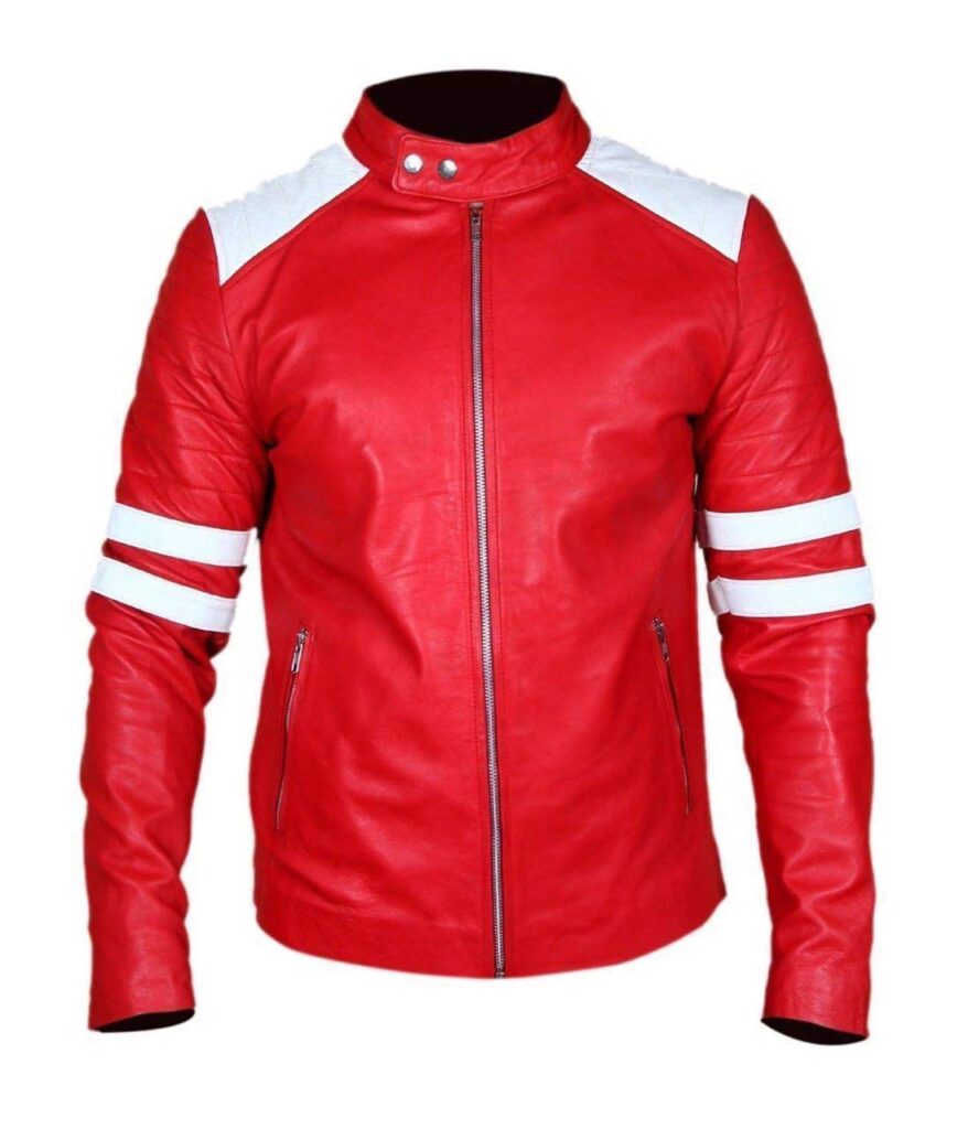Fight Club White Stripes Biker Jacket