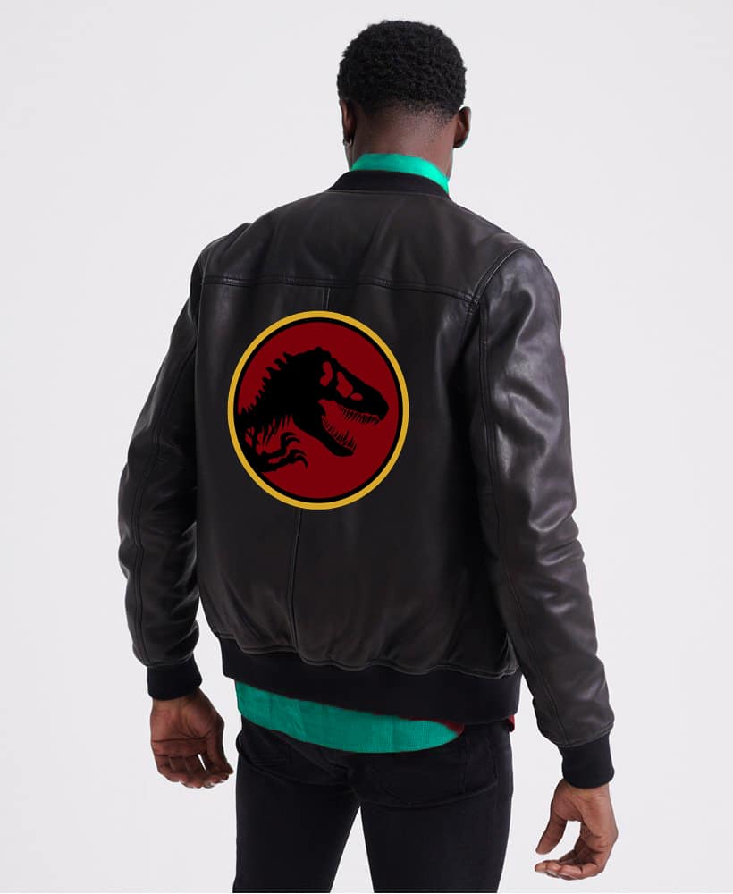 MEN'S JURASSIC PARK BLACK BOMBER LEATHER JACKET