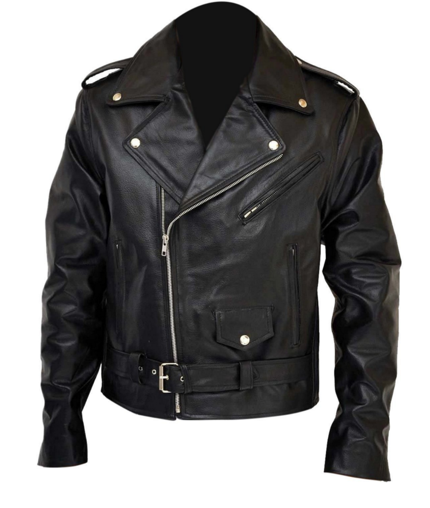 MEN’S BRANDO STYLE TERMINATOR II BLACK MOTORCYCLE LEATHER JACKET