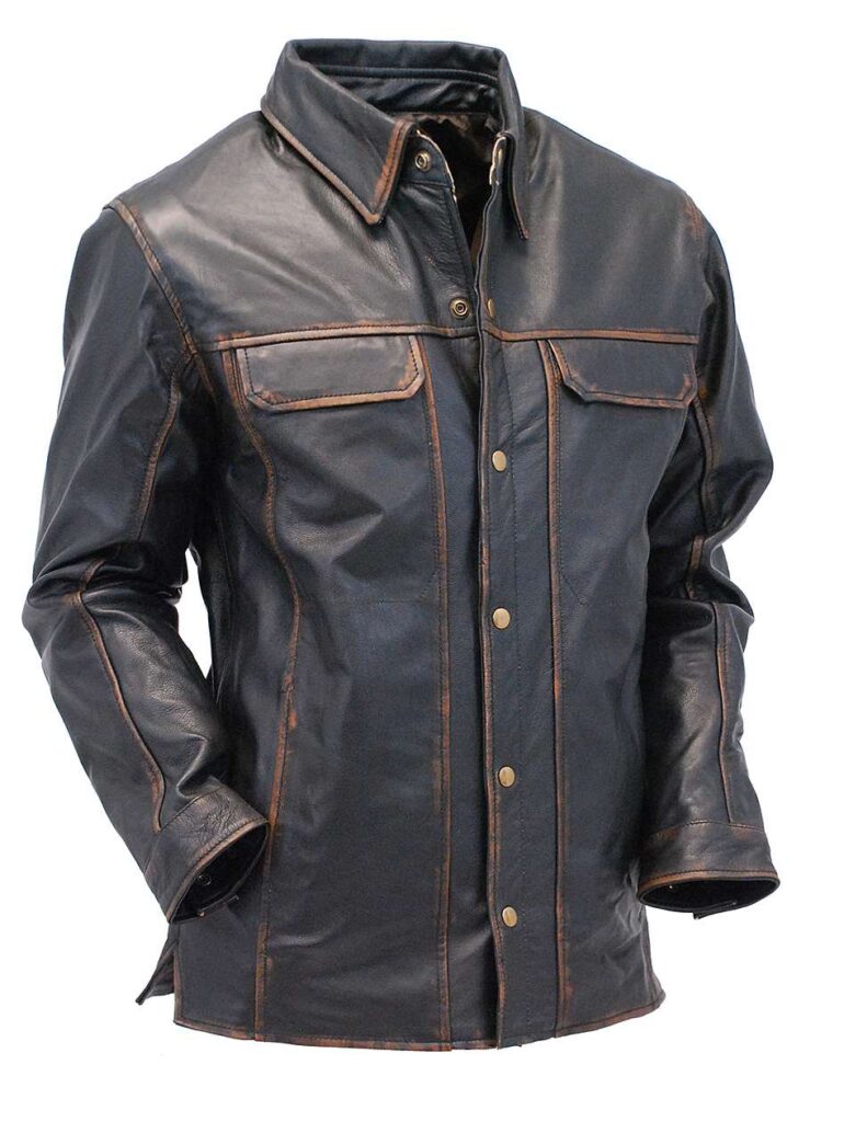 MEN'S VINTAGE BROWN SLIM FIT REAL SHEEPSKIN LEATHER SHIRT