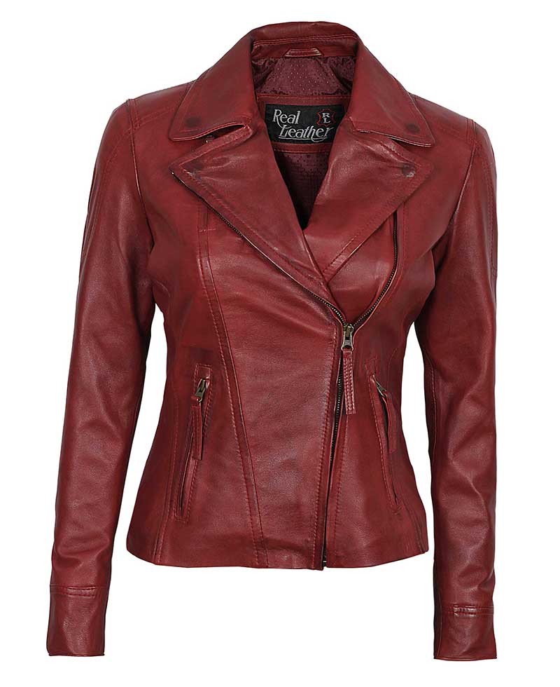 Ramsey Double Zippered Girls Fashion Body Fitted Rust Perfect Leather Jacket