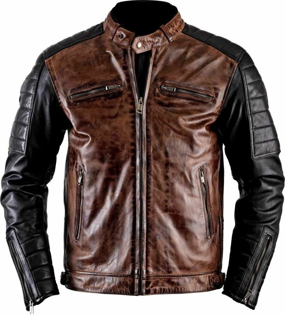 MEN'S MOTORCYCLE BIKER DISTRESSED BROWN MOTO CAFE RACER LEATHER JACKET