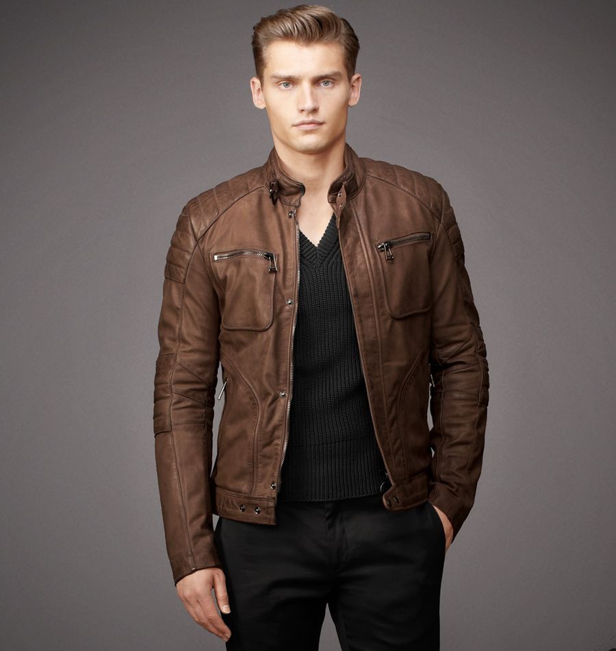 MEN'S SLIM FIT STYLISH HAND WAXED LEATHER WALNUT JACKET