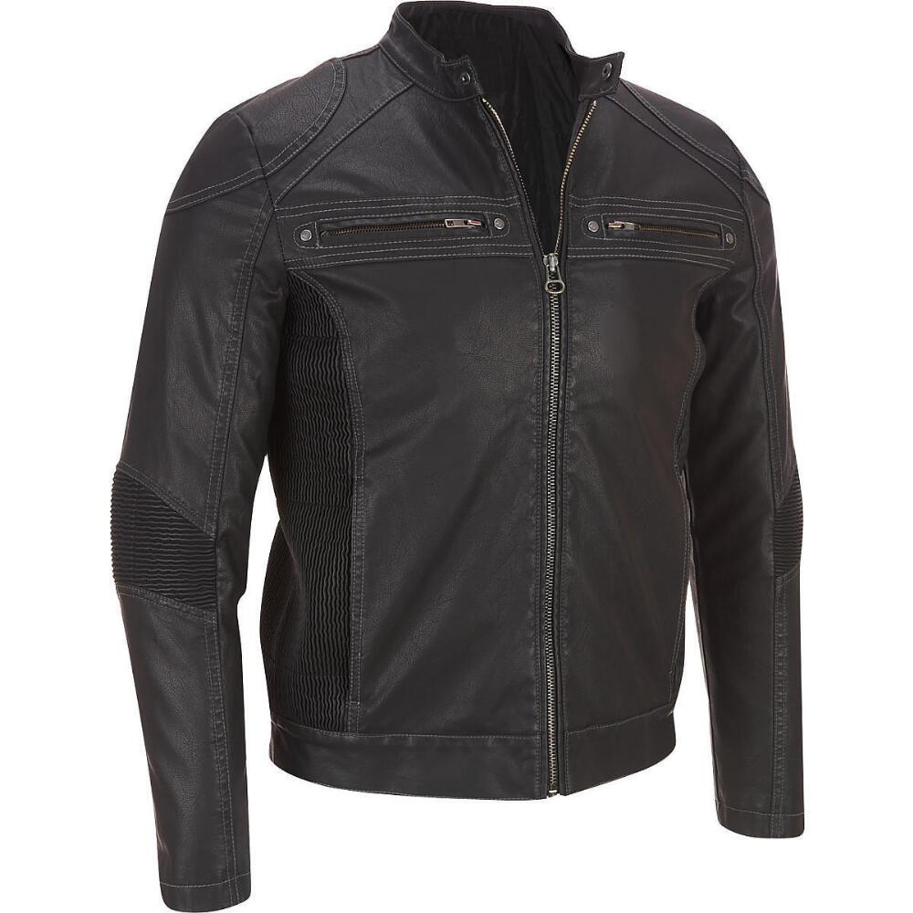 MEN'S RIBBED MOTO BIKER BLACK LEATHER JACKET