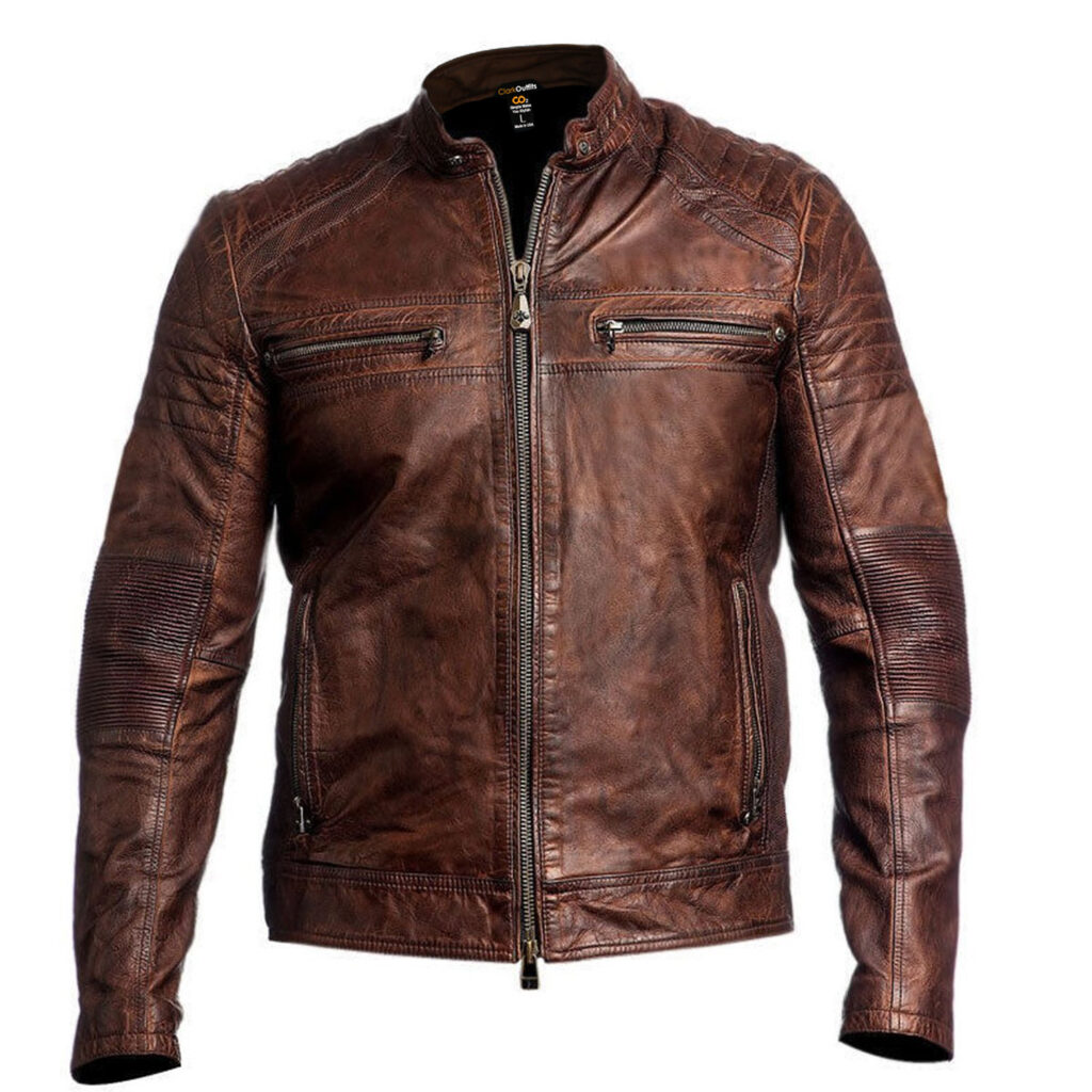 MEN'S BIKER VINTAGE MOTORCYCLE DISTRESSED BROWN CAFE RACER LEATHER JACKET