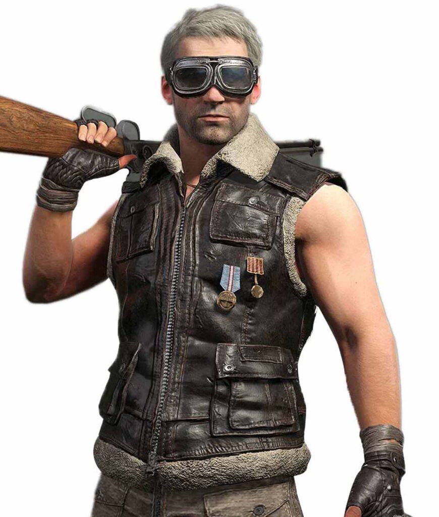 MEN'S PUBG GAMING GENUINES COWHIDE LEATHER SHEARLING VEST