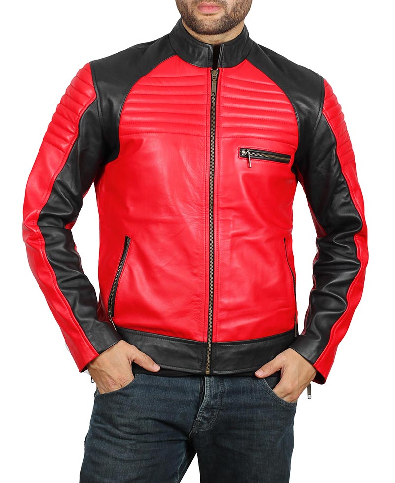 MEN'S VINTAGE RED AND BLACK BIKER LEATHER JACKET