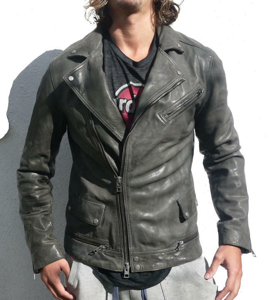 MEN'S BIKER VINTAGE BRANDO MOTORCYCLE BLACK LEATHER JACKET
