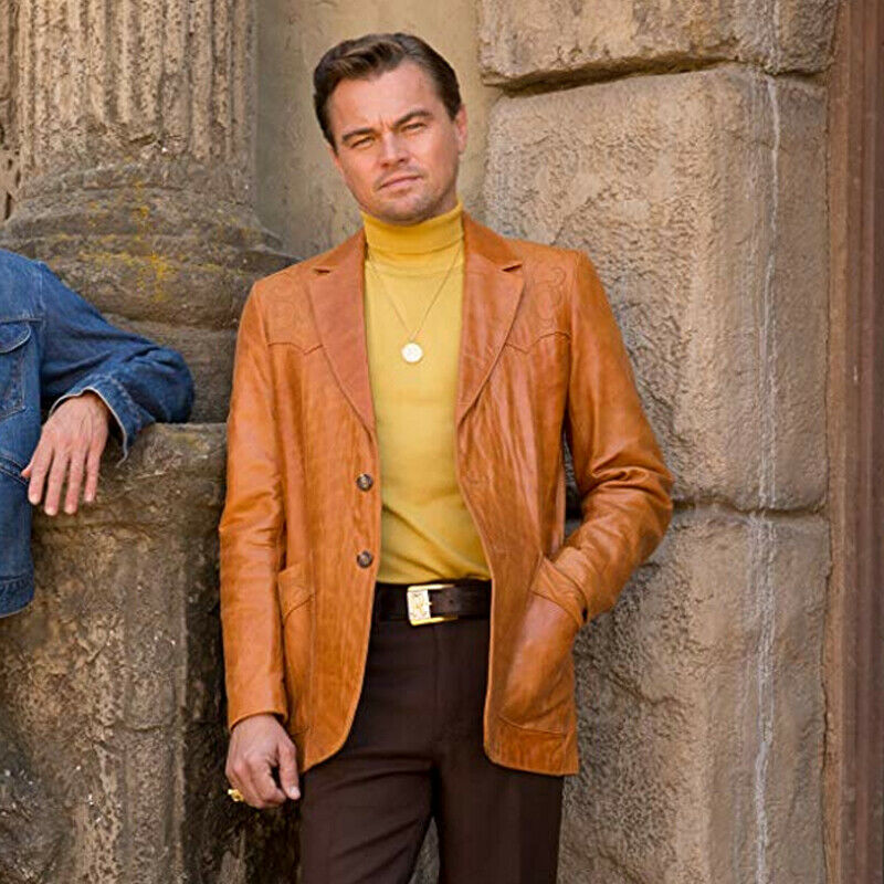 LEONARDO DICAPRIO ONCE UPON A TIME IN HOLLYWOOD STYLE TAN BROWN LEATHER COAT