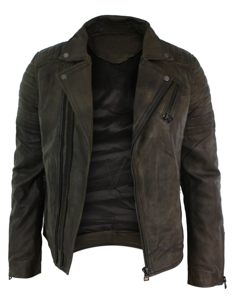 MEN'S SLIM FIT CROSS ZIP RETRO VINTAGE BRANDO REAL LEATHER JACKET