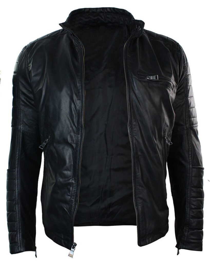 MEN'S SLIM FIT BLACK WASHED REAL LEATHER BIKER JACKET