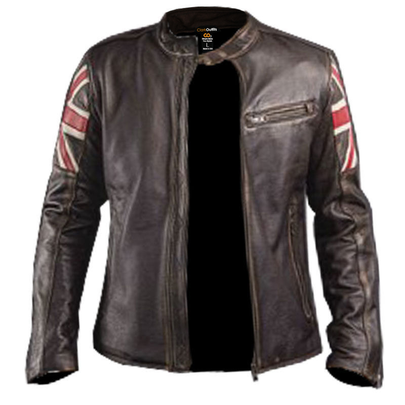 MEN'S BIKER VINTAGE STYLE MOTORCYCLE CAFE RACER LEATHER JACKET