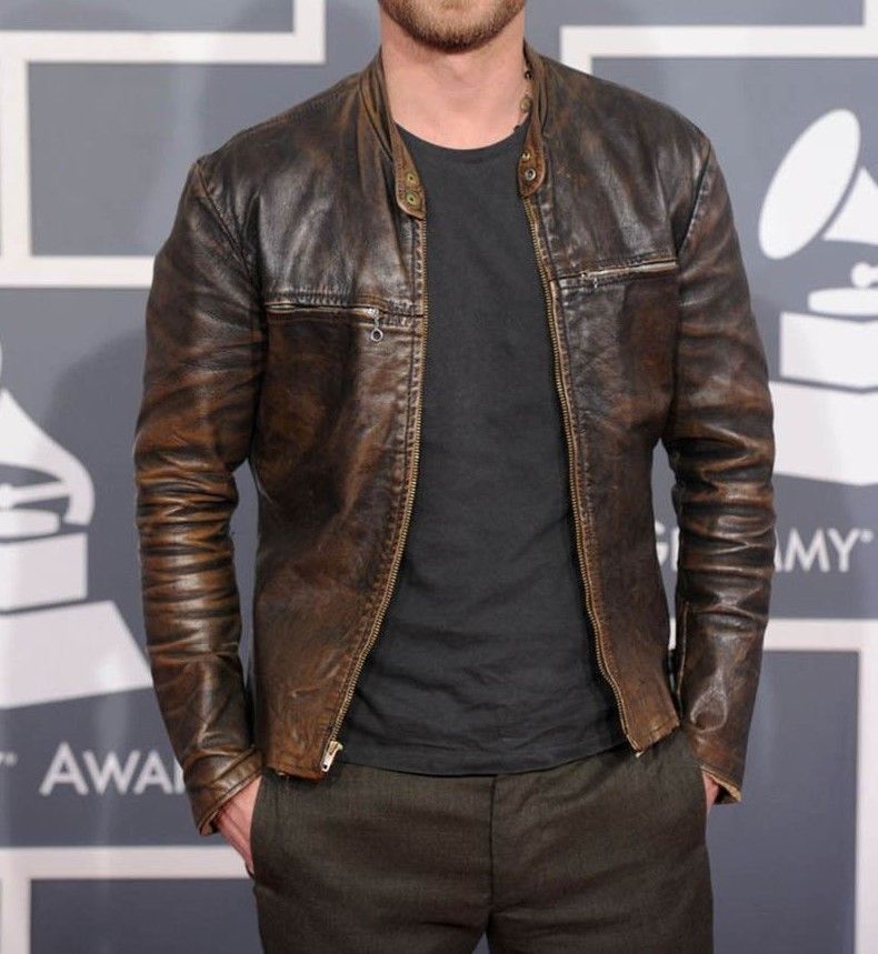 Dierks Bentley Grammy Awards Brown Motorcycle Leather Jacket