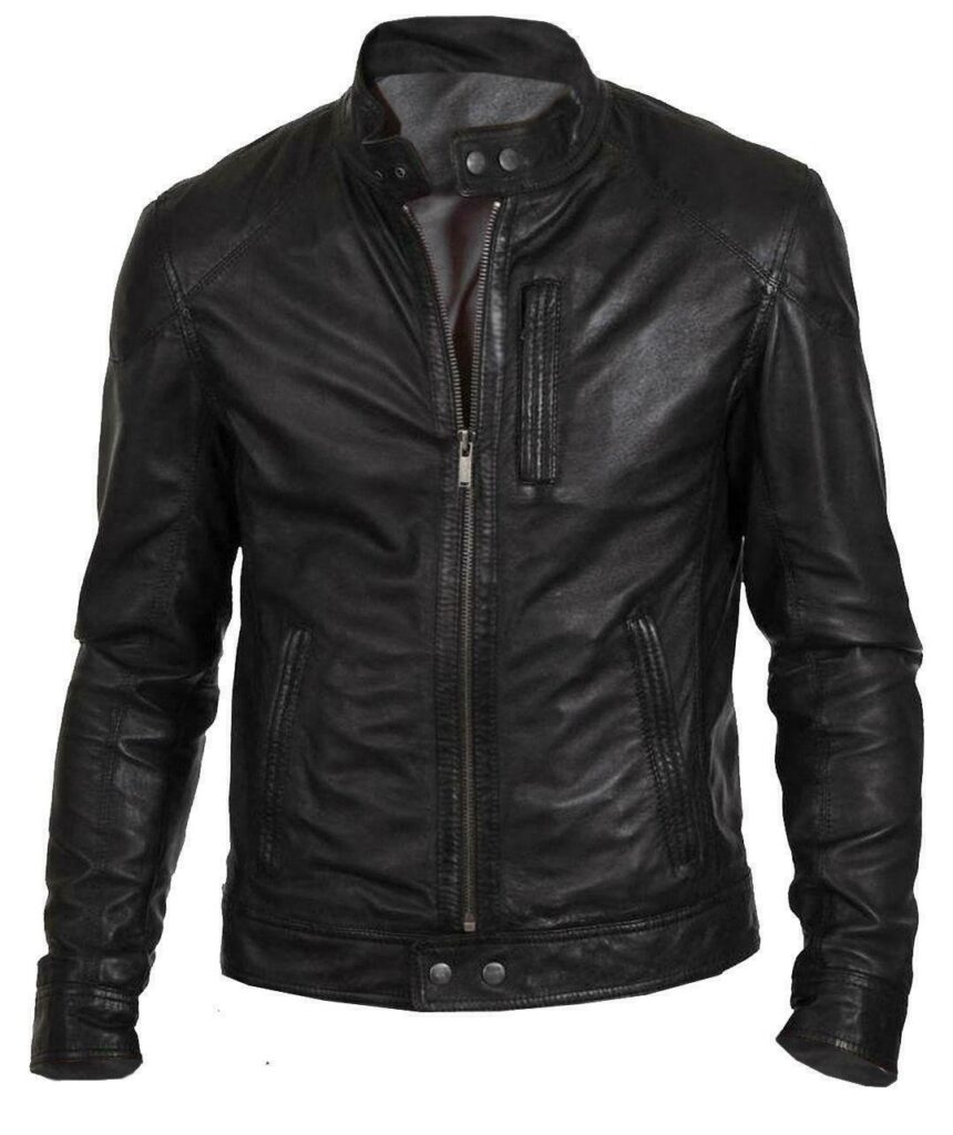 Men's Biker Motorcycle Hunting Retro Real Leather Black Jacket