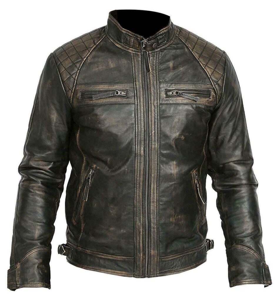 MEN'S DISTRESSED VINTAGE RETRO STYLE ZIPPED BIKER JACKET