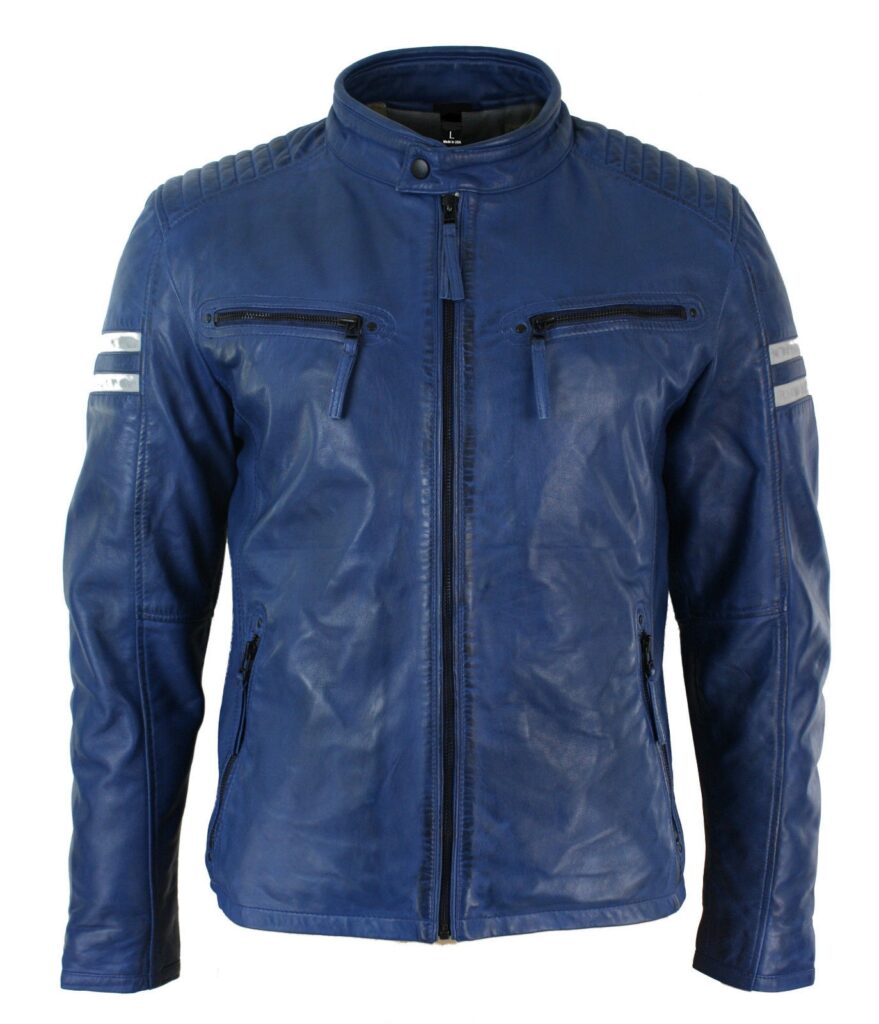 MEN'S SLIM FIT REAL LEATHER BIKER RACING JACKET