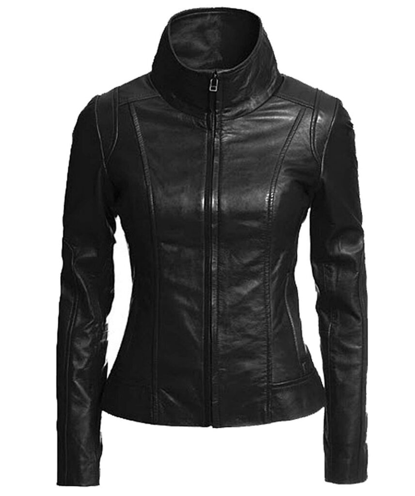 Women's Slim Fit Moto Biker Black Leather Jacket