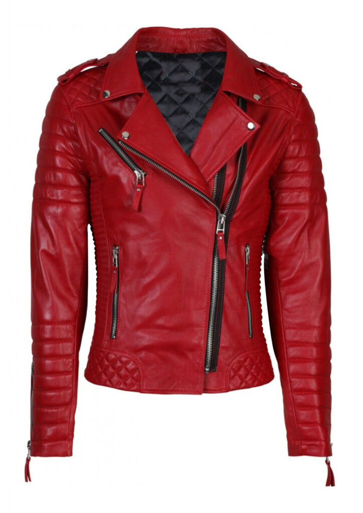 Women's Slim Fit Biker Diamond Quilted Kay Michael's Real Leather Jacket