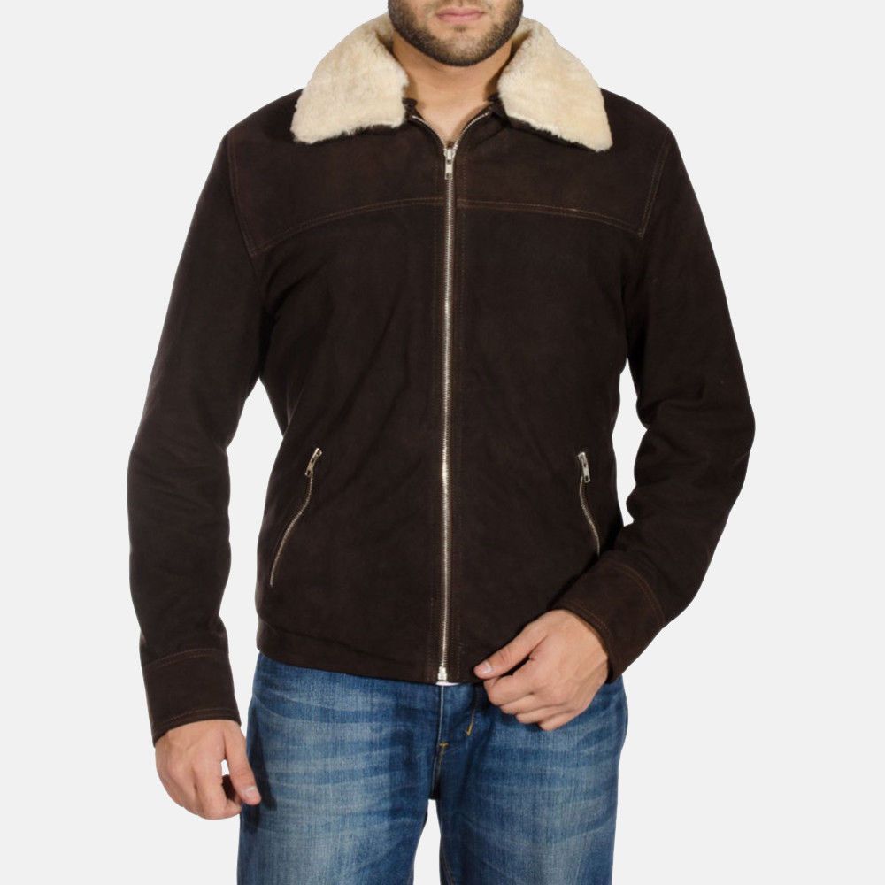 RICK GRIMES WALKING DEAD BROWN SUEDE FAUX FUR COLLAR LEATHER JACKET