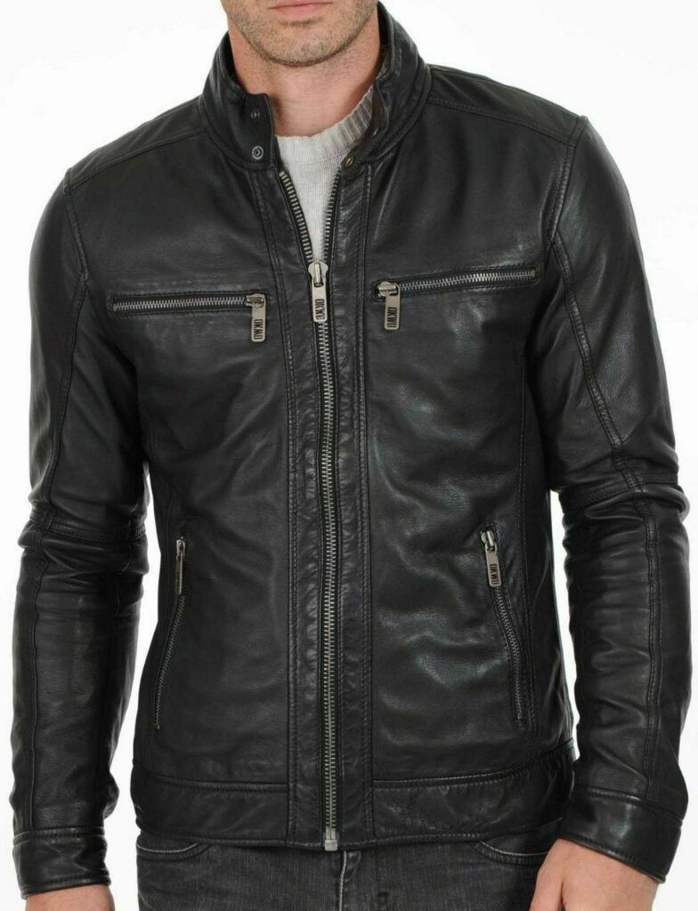 MEN'S GENUINE LAMBSKIN LEATHER MOTORCYCLE SLIM FIT JACKET BOMBER BIKER JACKET