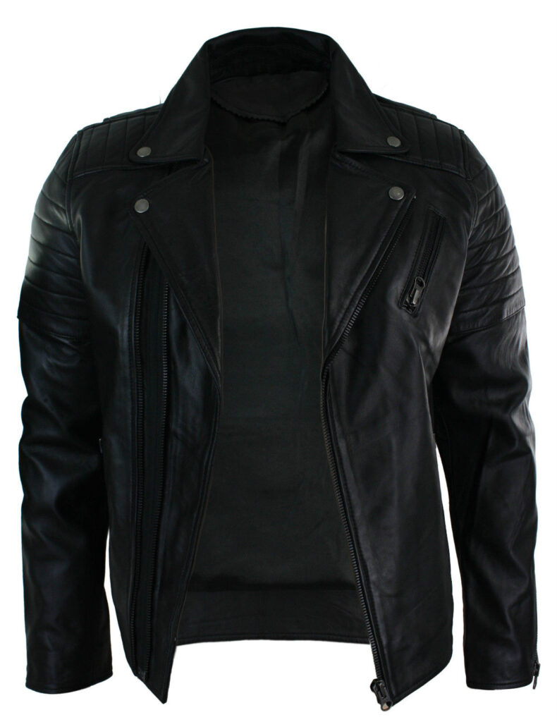 MEN'S SLIM FIT CROSS ZIP RETRO VINTAGE BRANDO REAL LEATHER JACKET