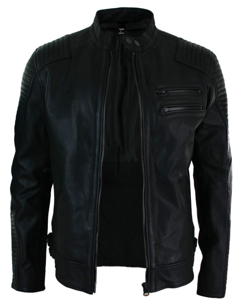 MEN'S SLIM FIT WASHED BLACK REAL LEATHER JACKET