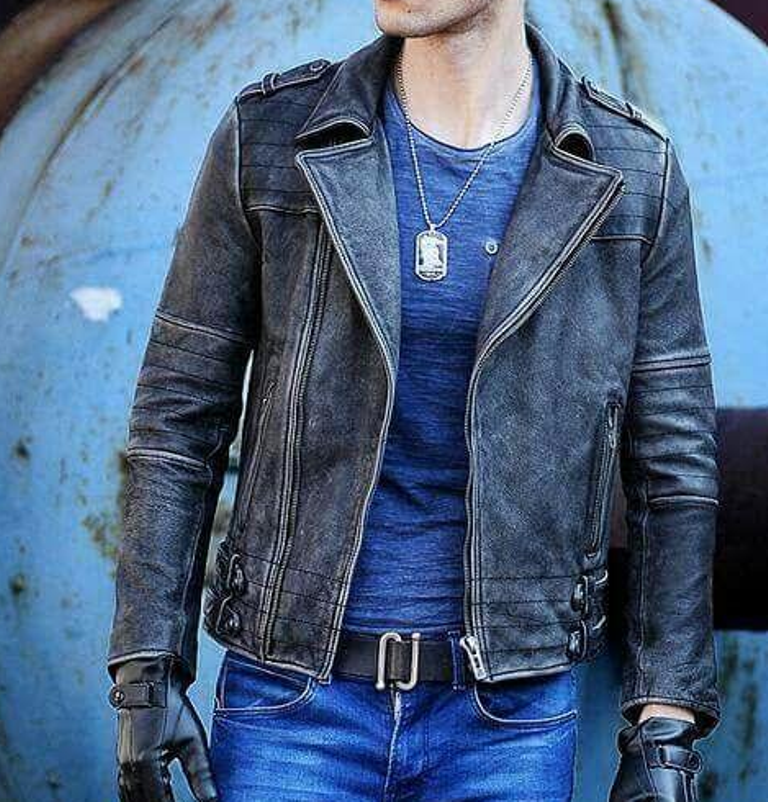 MEN'S MOTORCYCLE VINTAGE CAFE RACER DISTRESS BLACK LEATHER JACKET